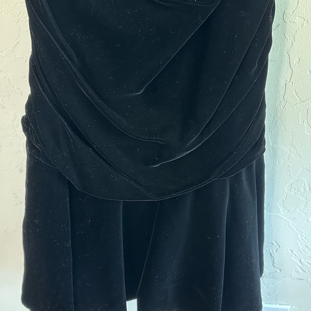 Vintage Oscar de la Renta Black Velvet Ruched Sides Bow Straps Formal Dress Sz S - Picture 5 of 17